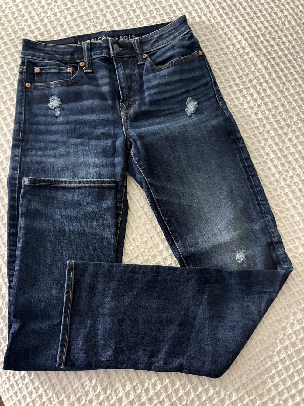 American Eagle Navy Blue Distressed Straight Jeans